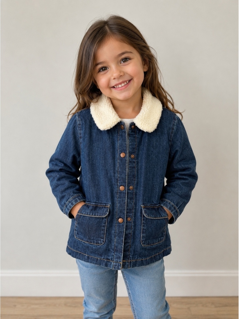 Hannah Andersson Denim Jacket with Faux Fur Collar Size 4